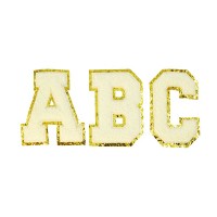 opstrijk letter M badstof off-white met goud glitter rand 8 x 8 cm