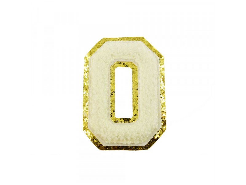 opstrijk letter O badstof off-white met goud glitter rand 8 x 8 cm