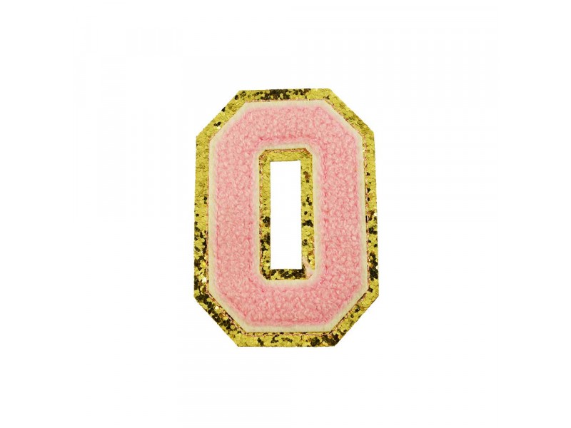  opstrijk letter O badstof roze met gouden rand 8 x 8 cm