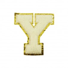 opstrijk letter Y badstof off-white met goud glitter rand 8 x 8 cm