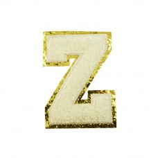 opstrijk letter Z badstof off-white met goud glitter rand 8 x 8 cm