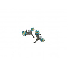 applicatie bloemen op tak turquoise zilver 2 stuks