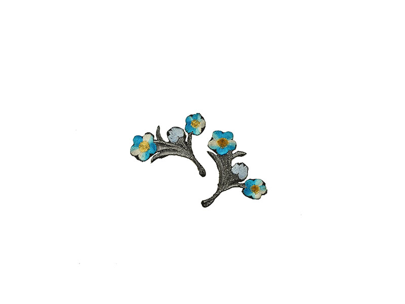 applicatie bloemen op tak turquoise zilver 2 stuks