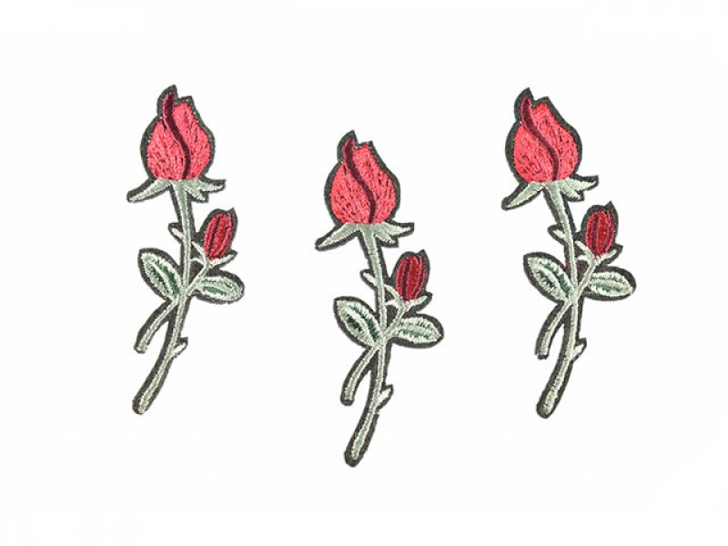 applicatie drie rode tulpen lichtgroene steel