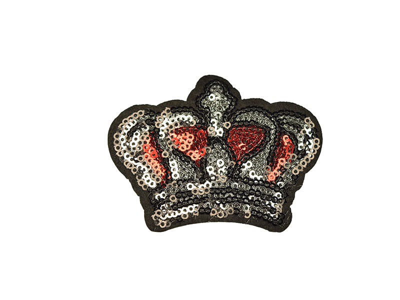 applicatie embleem kroon zilver rood pailletten