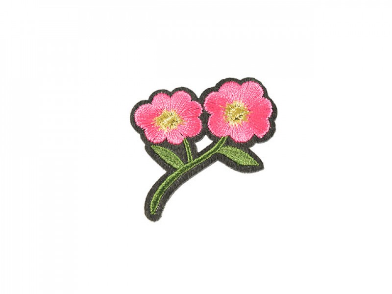 applicatie geborduurde bloemen groen roze