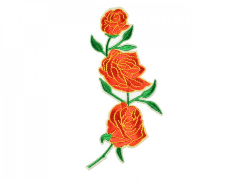 applicatie geborduurde rode bloemen op groene tak