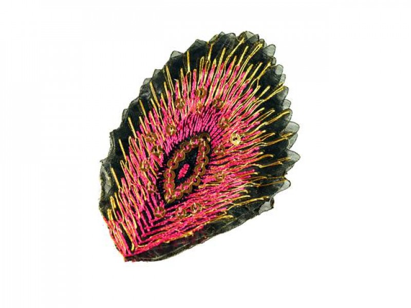 applicatie pauw veer fuchsia goud