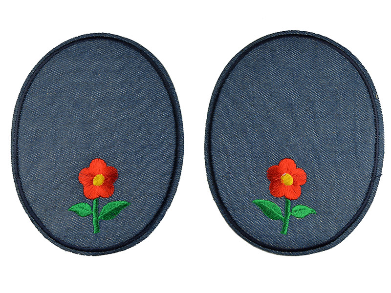 applicatie set jeans rode bloem