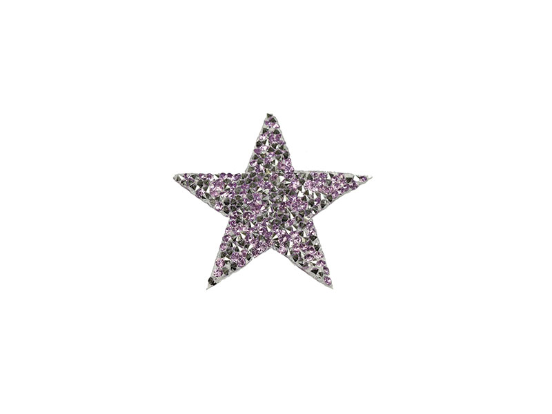 applicatie strass ster zilver lila 6 cm