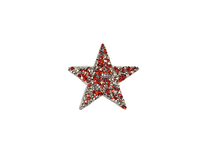 applicatie strass ster zilver rood 6 cm