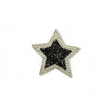 applicatie strass ster zilver zwart 6 cm