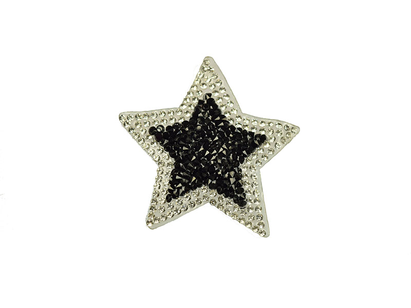 applicatie strass ster zilver zwart 6 cm