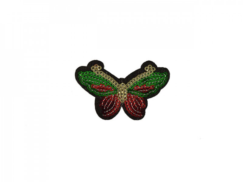 applicatie vlinder met pailletten rood groen