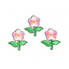bloem applicatie geborduurd fel groen roze klein (3 stuks)