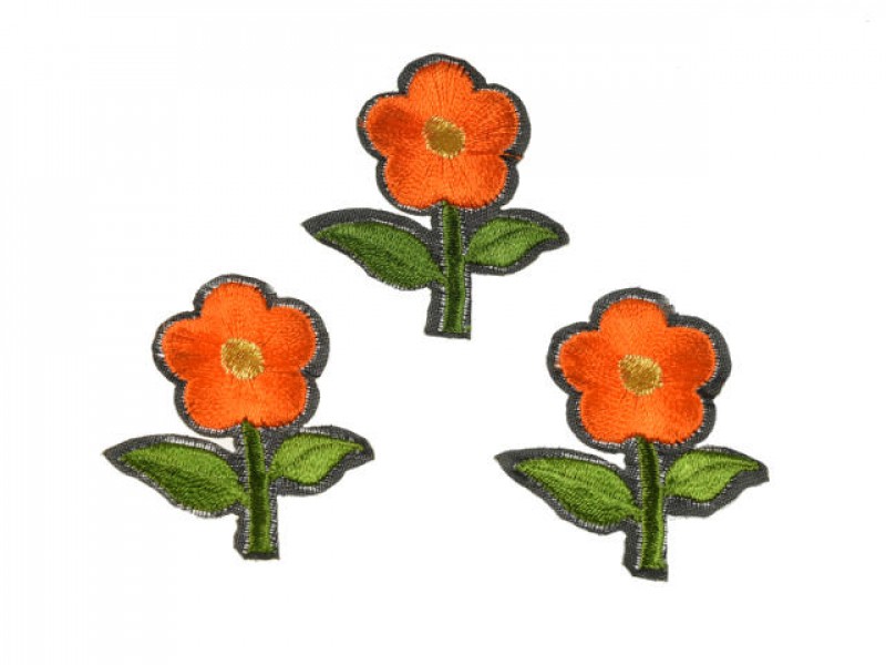 bloem applicatie geborduurde oranje bloem klein (3 stuks)