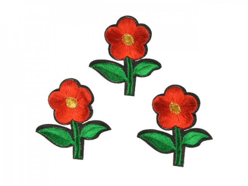 bloem applicatie geborduurde rode bloem klein (3 stuks)