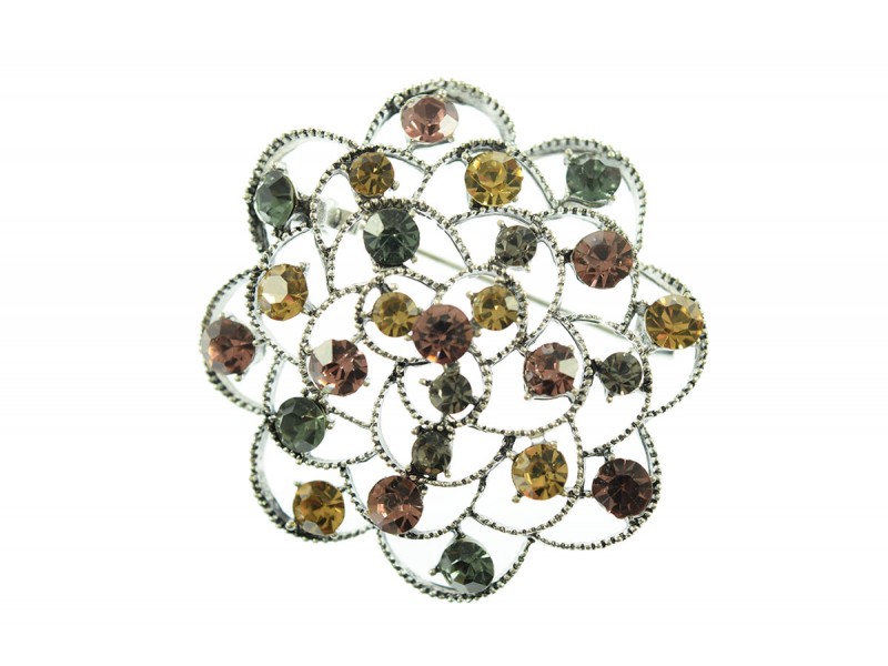 bloem broche bewerkt met strass steentjes blauw lila