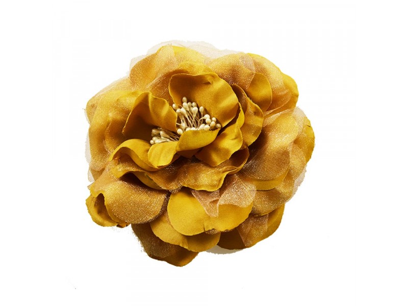 bloem corsage met kralen stamper goud geel