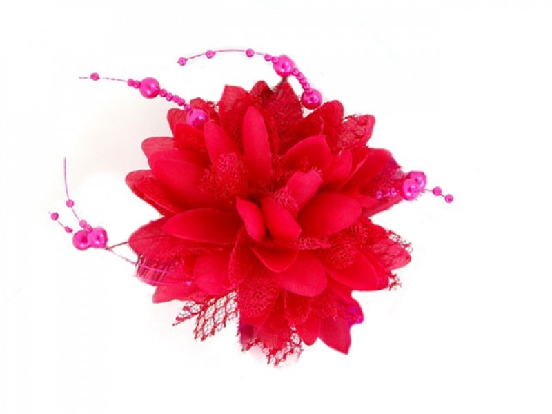 bloem corsage met parels fuchsia