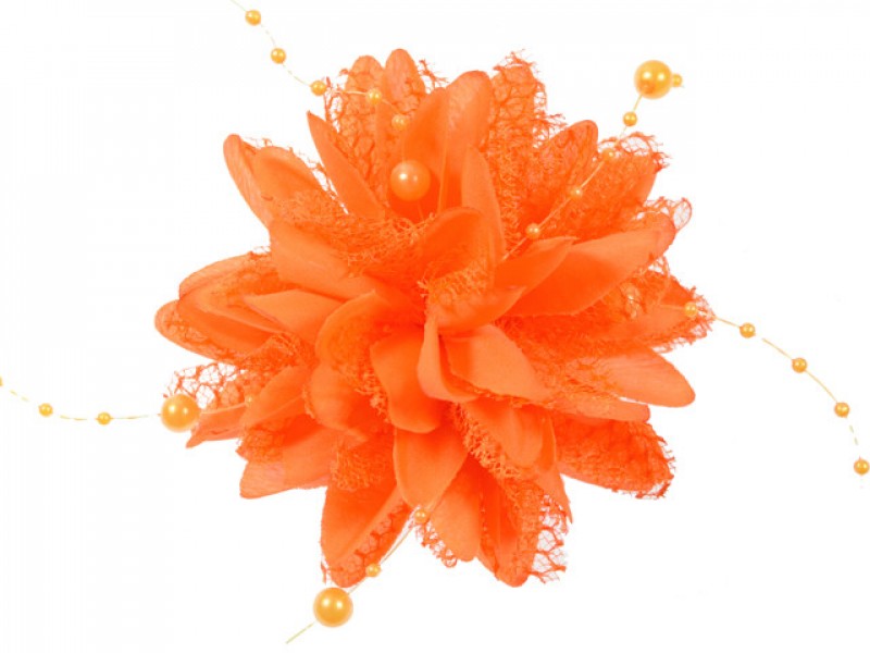 bloem corsage met parels oranje