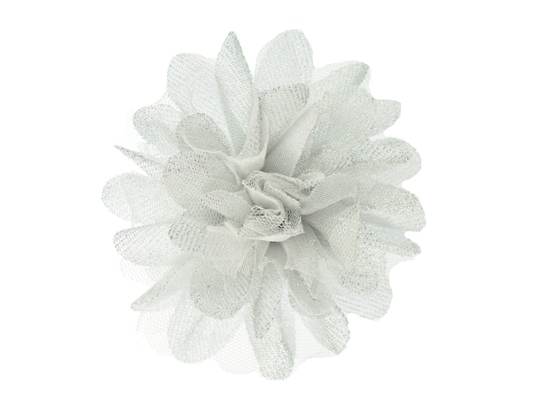 bloem corsage tule wit zilver  glitter