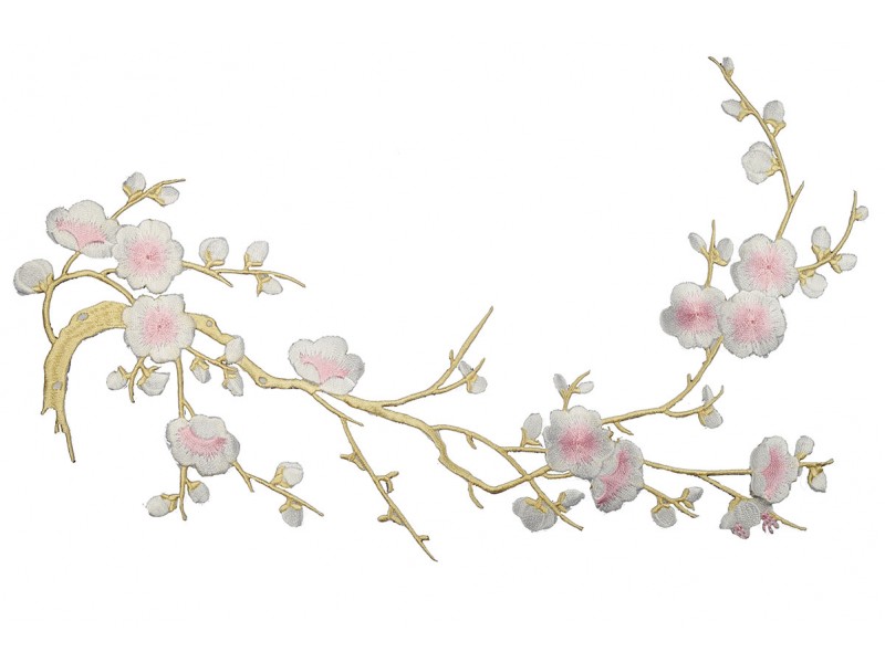 bloemen op tak lichtroze wit patch 37 x 15 cm