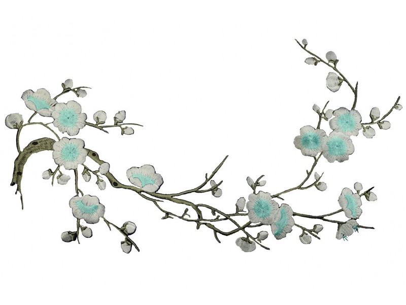 bloemen op tak turquoise patch 37 x 15 cm
