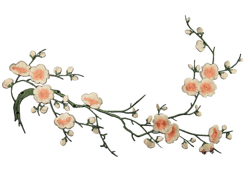 bloemen op tak zalmroze patch 37 x 15 cm