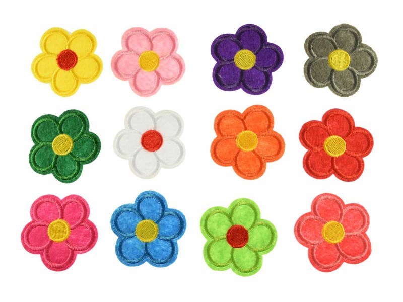 bloemen patch set 12 kleuren opstrijkbaar