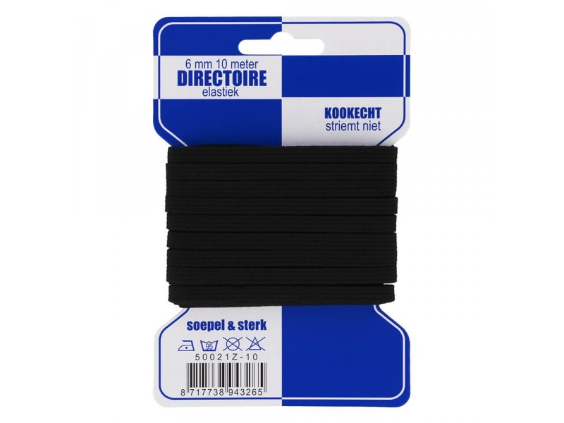 directoire elastiek 6 mm breed zwart 10 meter