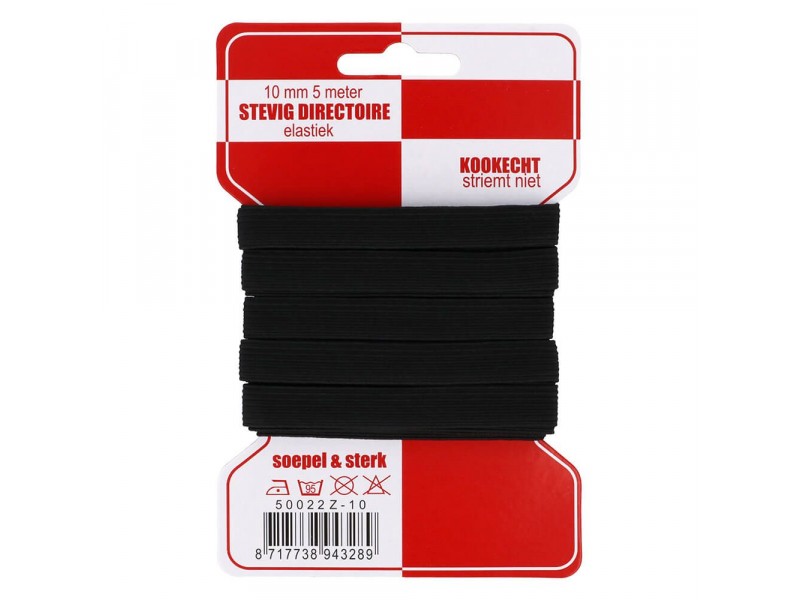directoire gevlochten elastiek 10 mm breed zwart 5 meter
