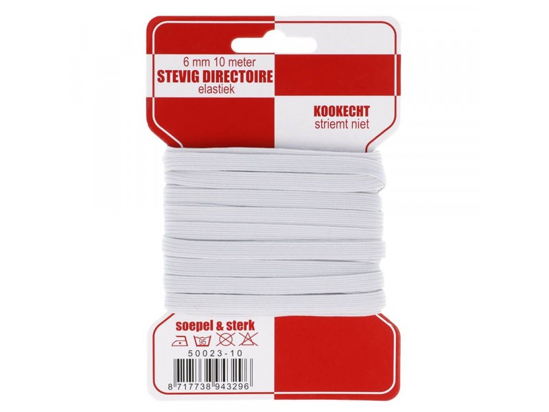 directoire gevlochten elastiek 6 mm breed wit 10 meter