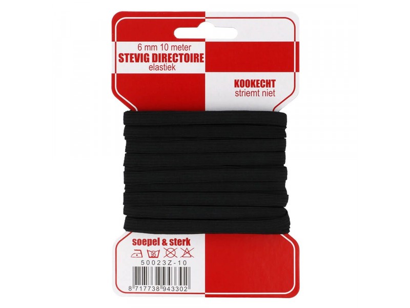 directoire gevlochten elastiek 6 mm breed zwart 10 meter