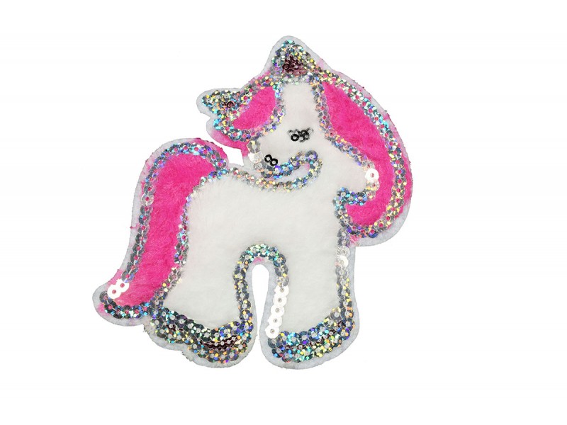 eenhoorn patch met pluche en pailletten 12x12 cm