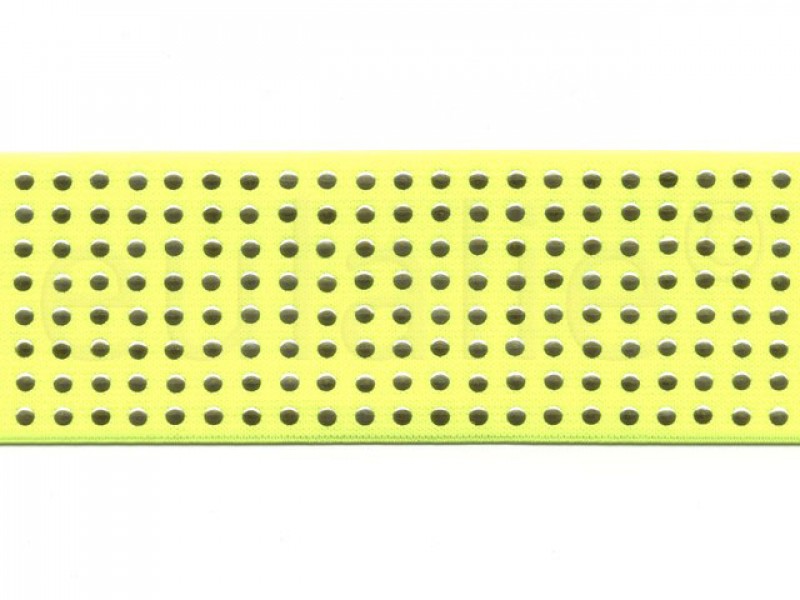 elastiek 6 cm fluor geel met gouden studs