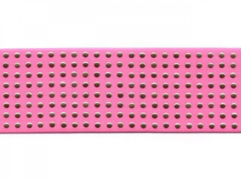 elastiek 6 cm fluor roze met gouden studs