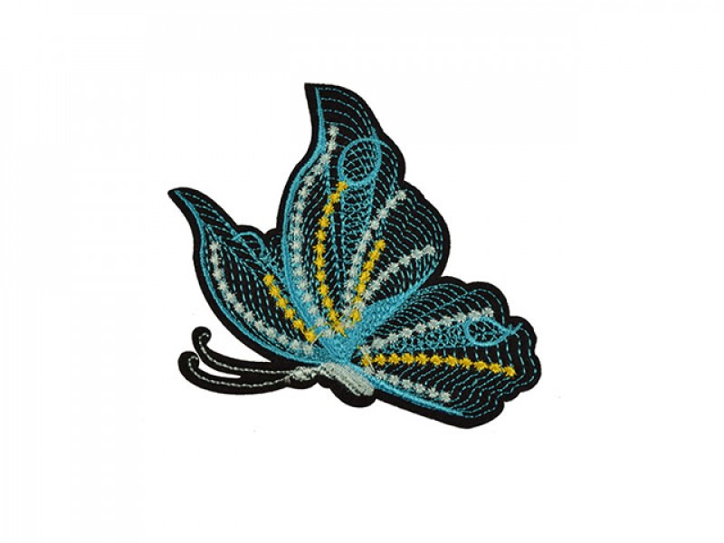 geborduurde applicatie vlinder turquoise