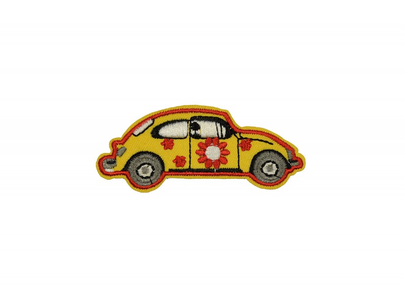 gele auto met bloemetjes patch