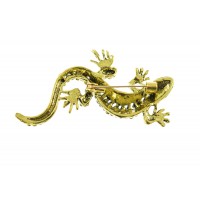 hagedis broche bewerkt met strass steentjes goud