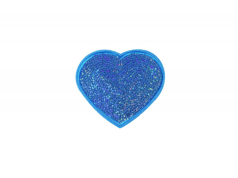 hart patch blauw fijne pailletten