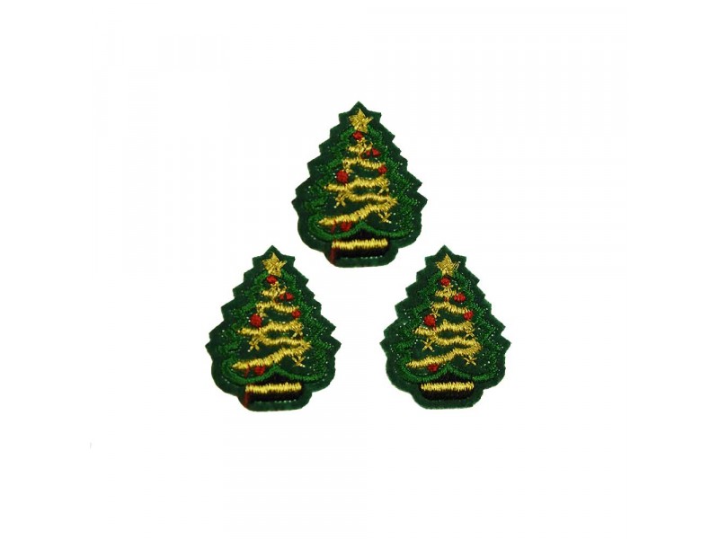 kerstboompjes groen goud patch 3 stuks