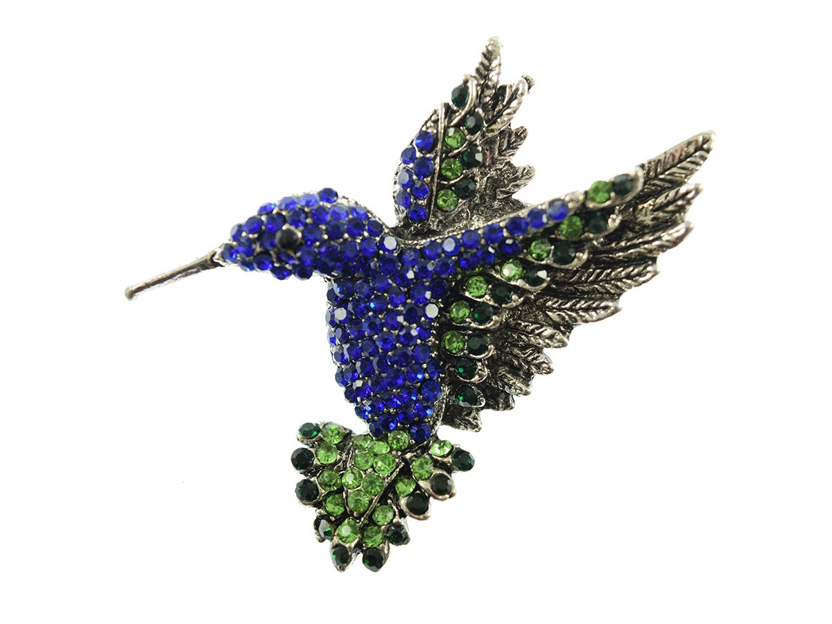 bar Donker worden Transformator kolibri broche bewerkt met strass steentjes kobalt blauw