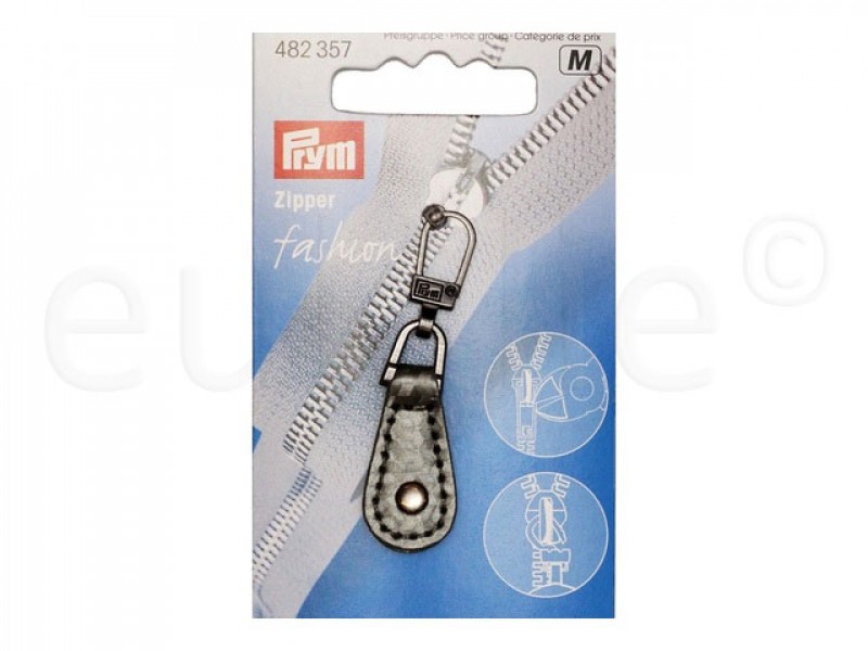 leren ritstrekker grijs/zilver