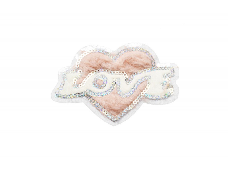 love hart applicatie van pluche en pailletten 9 x 6 cm