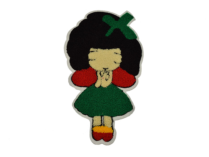 meisje in groene jurk applicatie badstof 16 x 26 cm
