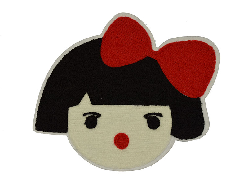 meisje met rode strik applicatie badstof 17 x 21 cm