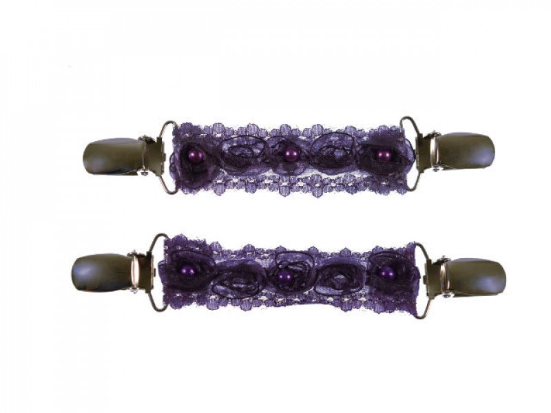 mouwophouders paars kant roosjes parels zilver clips