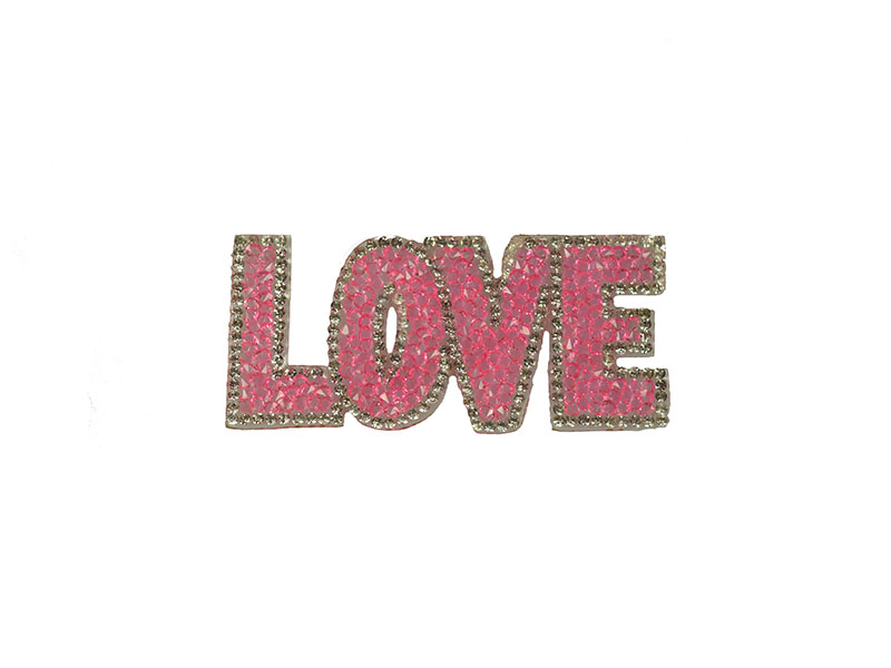 opstrijkbare applicatie love strass roze zilver