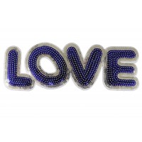 opstrijkbare love patch pailletten blauw 24 x 8 cm